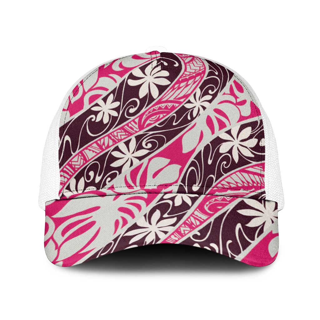 Tarona Tahiti Tiare Monstera Mesh Trucker Cap Polynesian Pattern Curve Style - Polynesian Pride