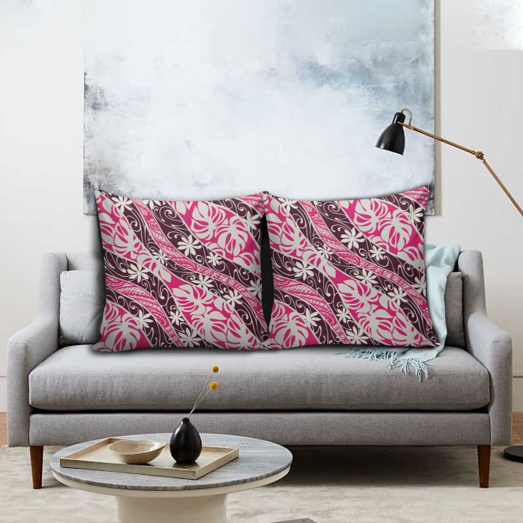 Tarona Tahiti Tiare Monstera Pillow Cover Polynesian Pattern Curve Style - Polynesian Pride
