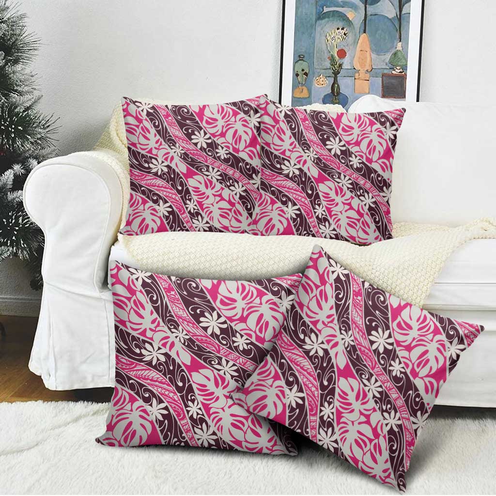 Tarona Tahiti Tiare Monstera Pillow Cover Polynesian Pattern Curve Style - Polynesian Pride