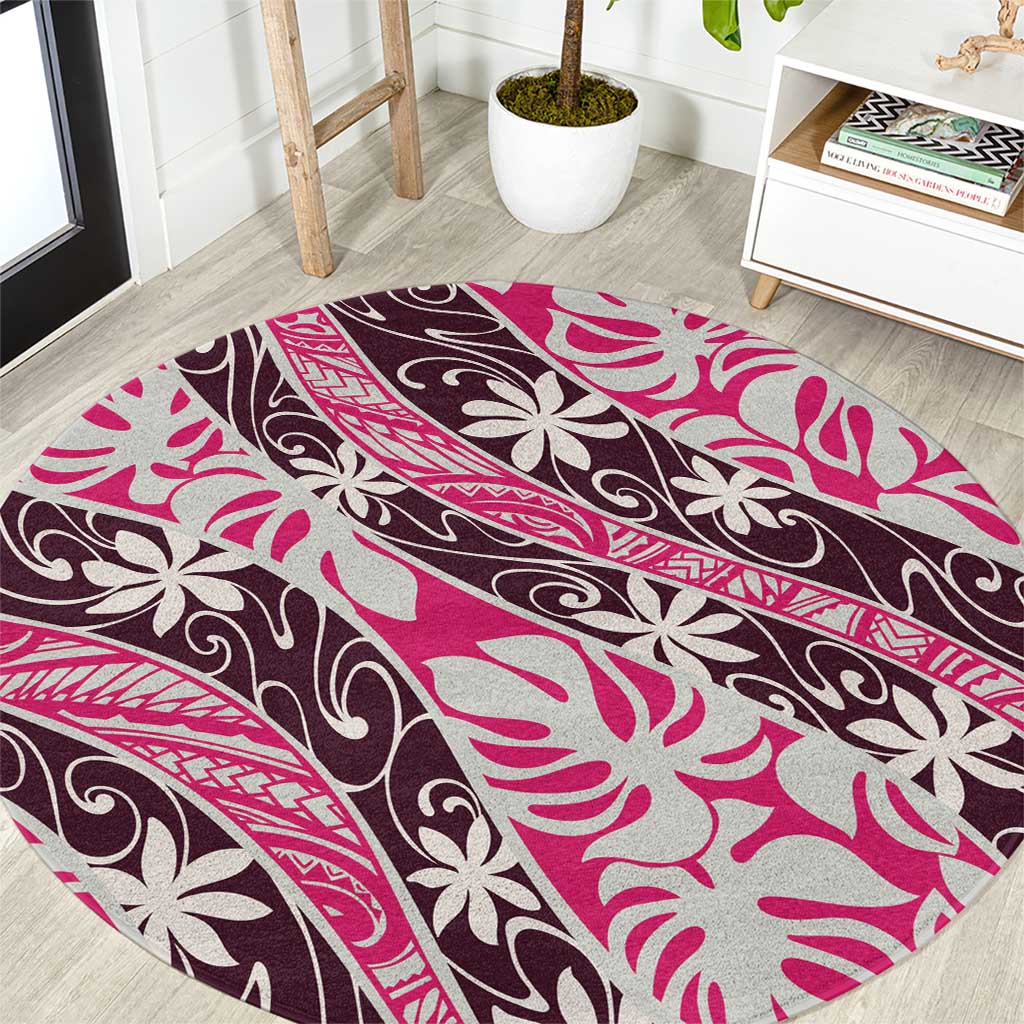 Tarona Tahiti Tiare Monstera Round Carpet Polynesian Pattern Curve Style - Polynesian Pride
