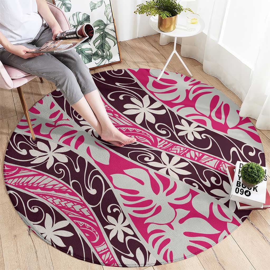 Tarona Tahiti Tiare Monstera Round Carpet Polynesian Pattern Curve Style LT01 - Polynesian Pride