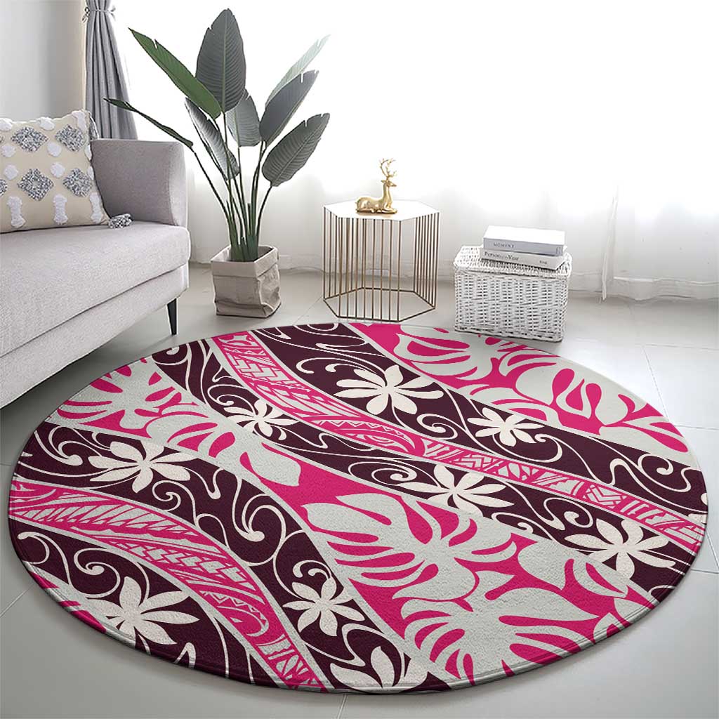 Tarona Tahiti Tiare Monstera Round Carpet Polynesian Pattern Curve Style LT01 - Polynesian Pride