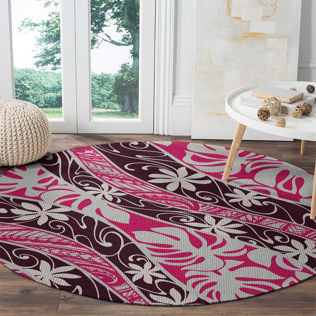 Tarona Tahiti Tiare Monstera Round Carpet Polynesian Pattern Curve Style LT01 - Polynesian Pride