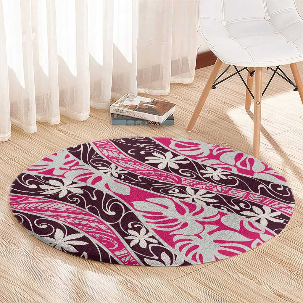 Tarona Tahiti Tiare Monstera Round Carpet Polynesian Pattern Curve Style LT01 - Polynesian Pride