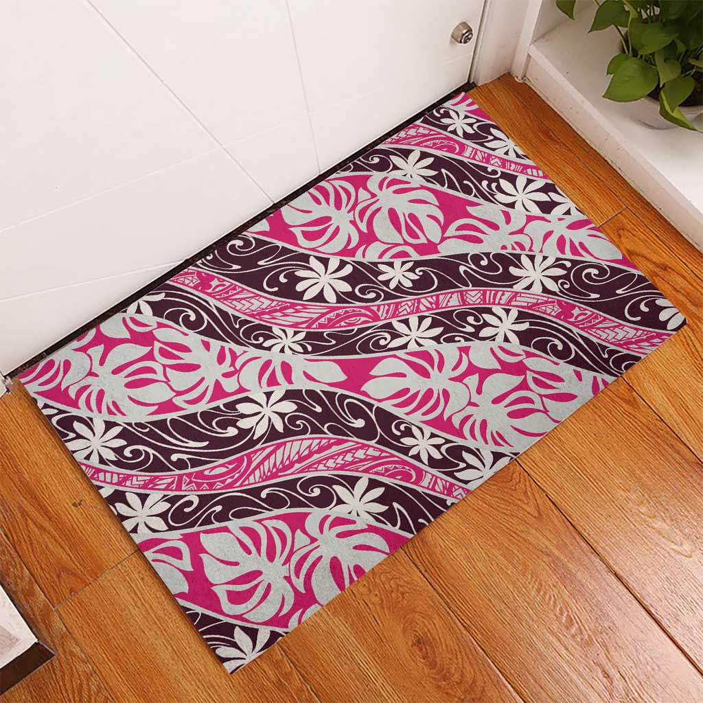 Tarona Tahiti Tiare Monstera Rubber Doormat Polynesian Pattern Curve Style - Polynesian Pride