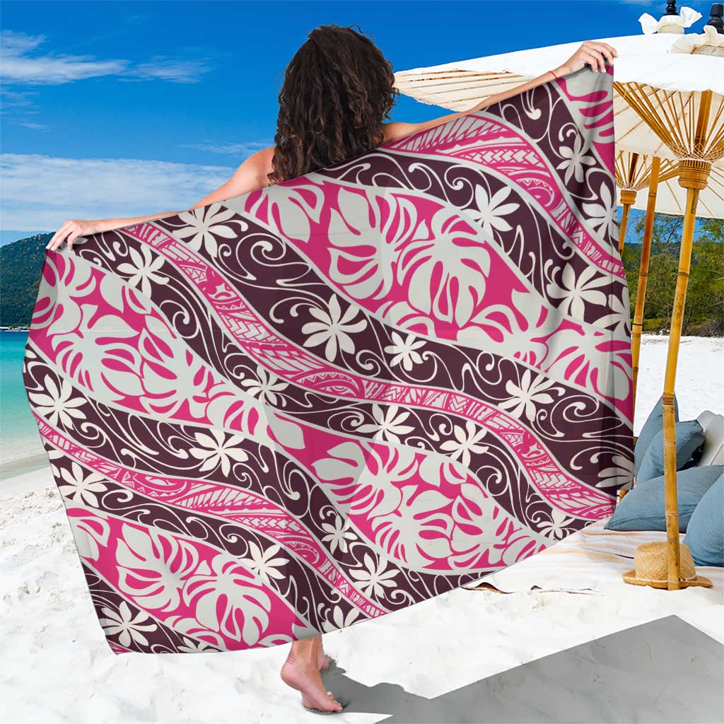 Tarona Tahiti Tiare Monstera Sarong Polynesian Pattern Curve Style LT01 One Size 44 x 66 inches Pink - Polynesian Pride