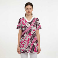 Tarona Tahiti Tiare Monstera Scrub Top Polynesian Pattern Curve Style LT01 - Polynesian Pride