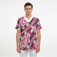 Tarona Tahiti Tiare Monstera Scrub Top Polynesian Pattern Curve Style LT01 - Polynesian Pride