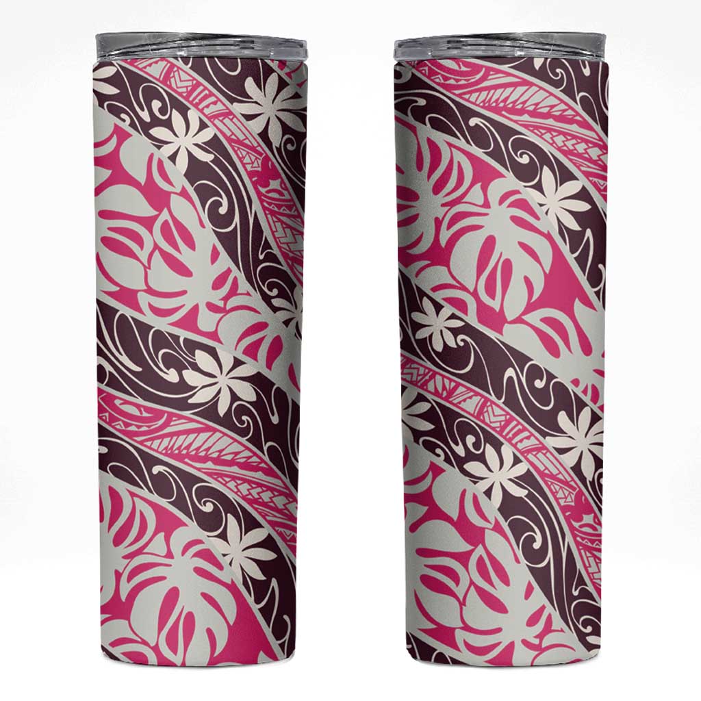 Tarona Tahiti Tiare Monstera Skinny Tumbler Polynesian Pattern Curve Style - Polynesian Pride