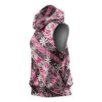 Tarona Tahiti Tiare Monstera Sleeveless Hoodie Polynesian Pattern Curve Style - Polynesian Pride