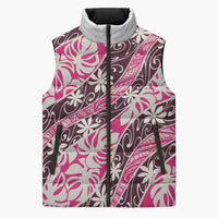 Tarona Tahiti Tiare Monstera Sleeveless Puffer Jacket Polynesian Pattern Curve Style LT01 Unisex Pink - Polynesian Pride
