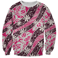 Tarona Tahiti Tiare Monstera Sweatshirt Polynesian Pattern Curve Style LT01 Unisex Pink - Polynesian Pride
