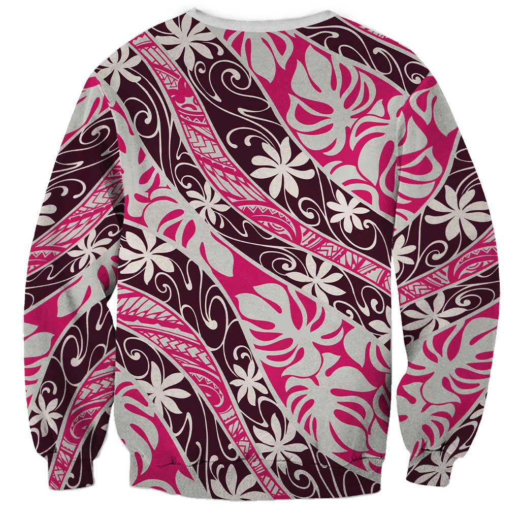 Tarona Tahiti Tiare Monstera Sweatshirt Polynesian Pattern Curve Style LT01 - Polynesian Pride