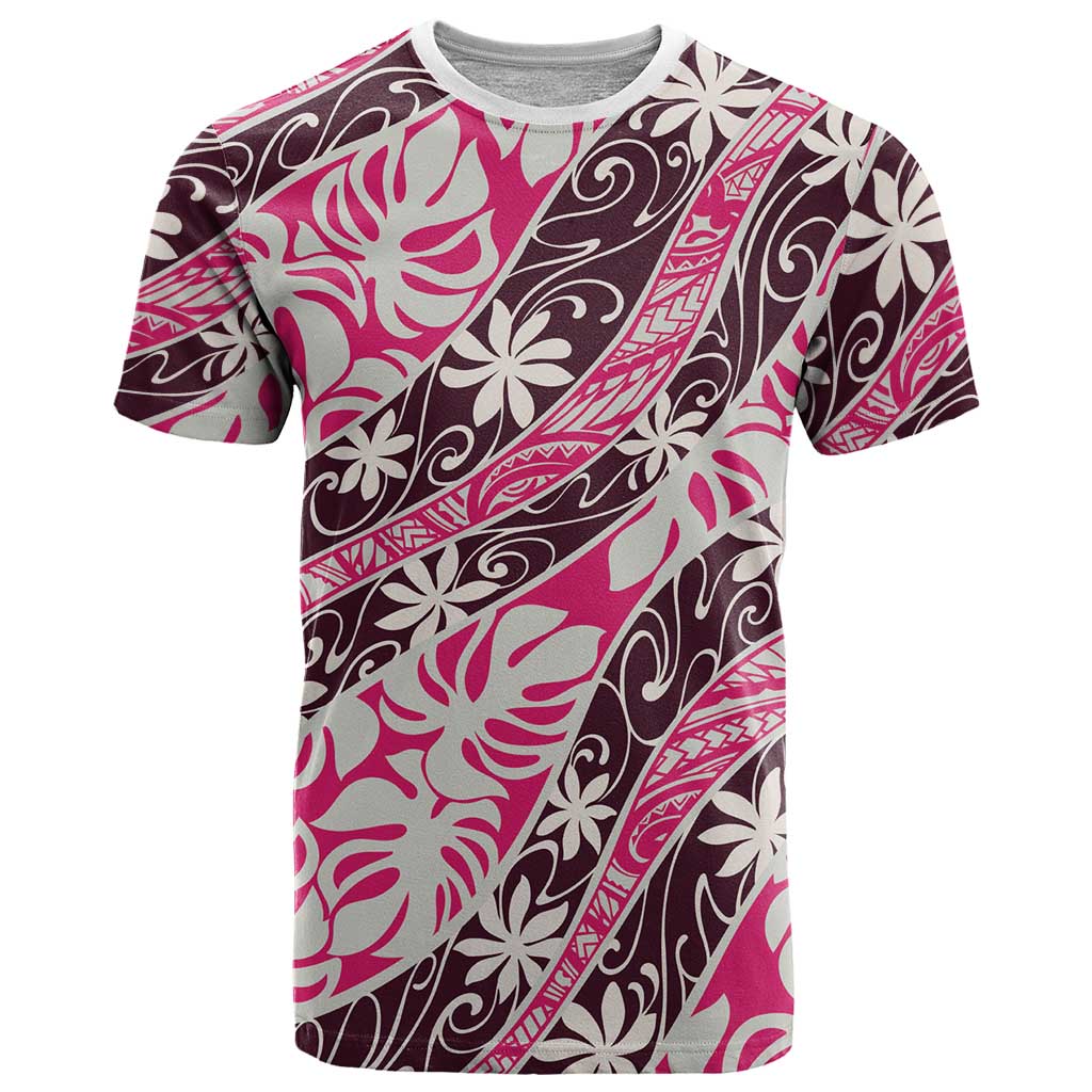 Tarona Tahiti Tiare Monstera T Shirt Polynesian Pattern Curve Style - Polynesian Pride