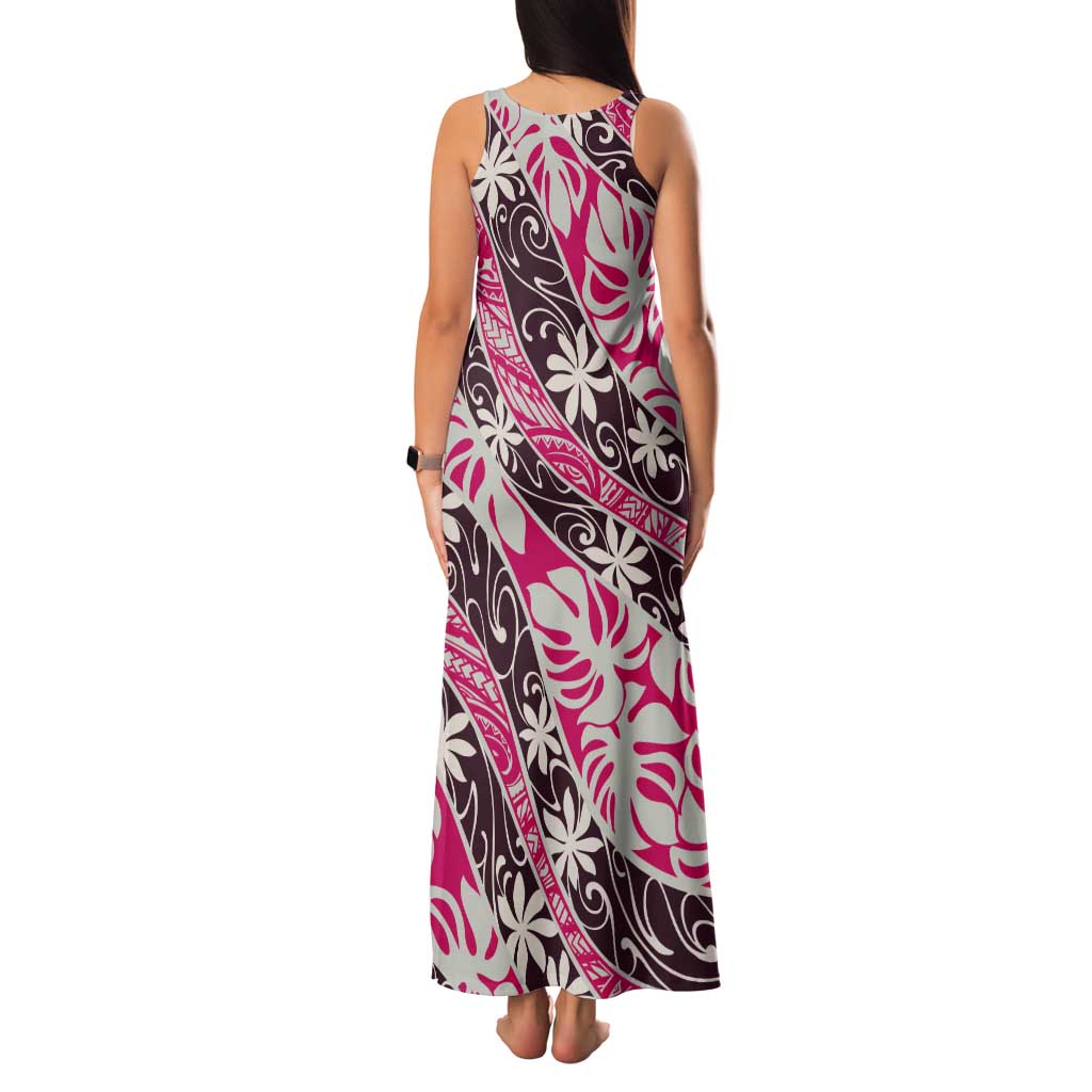 Tarona Tahiti Tiare Monstera Tank Maxi Dress Polynesian Pattern Curve Style - Polynesian Pride