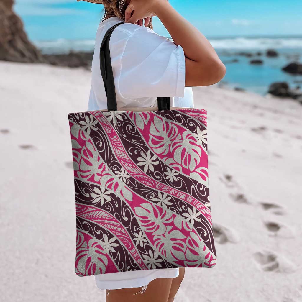 Tarona Tahiti Tiare Monstera Tote Bag Polynesian Pattern Curve Style - Polynesian Pride