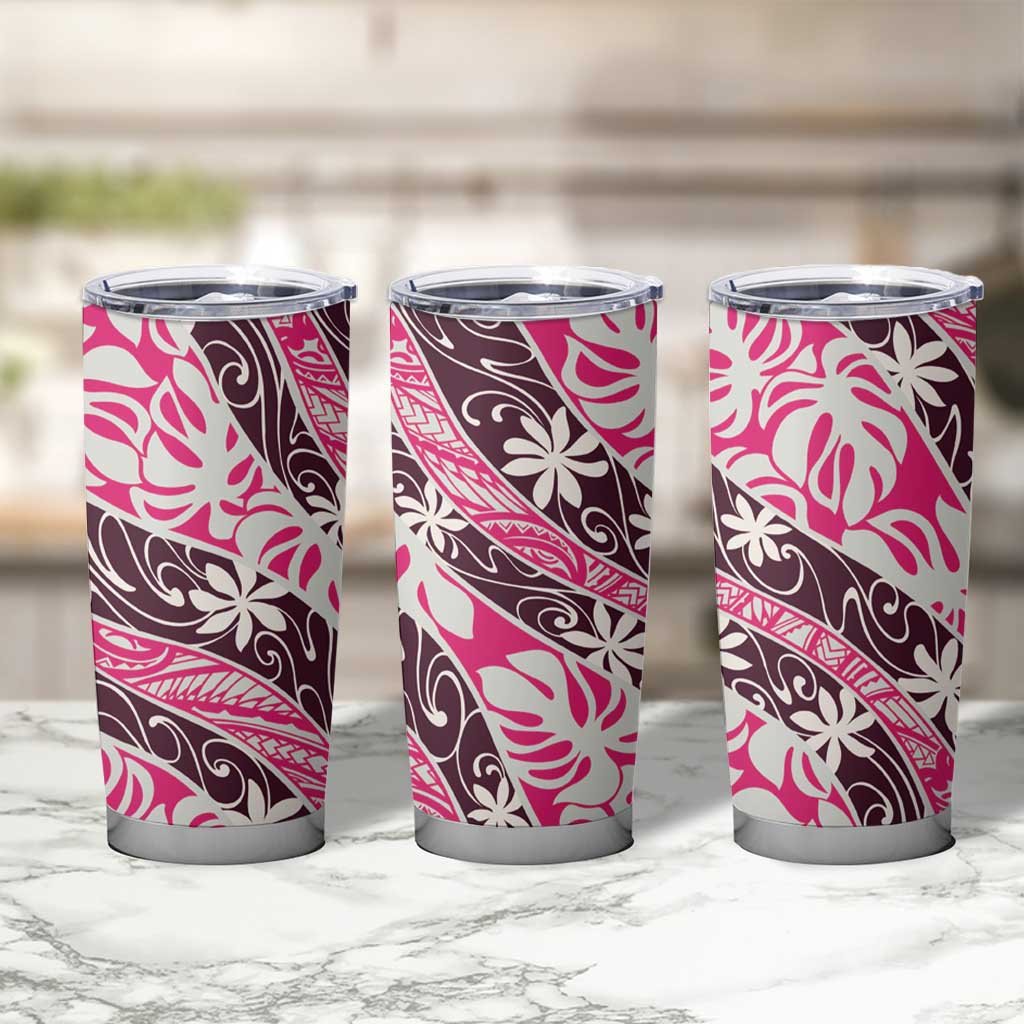 Tarona Tahiti Tiare Monstera Tumbler Cup Polynesian Pattern Curve Style - Polynesian Pride