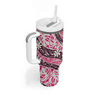 Tarona Tahiti Tiare Monstera Tumbler With Handle Polynesian Pattern Curve Style - Polynesian Pride
