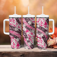 Tarona Tahiti Tiare Monstera Tumbler With Handle Polynesian Pattern Curve Style - Polynesian Pride