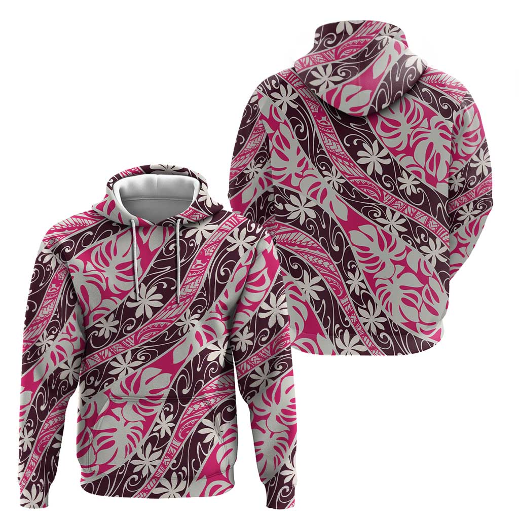 Tarona Tahiti Tiare Monstera Zip Hoodie Polynesian Pattern Curve Style - Polynesian Pride