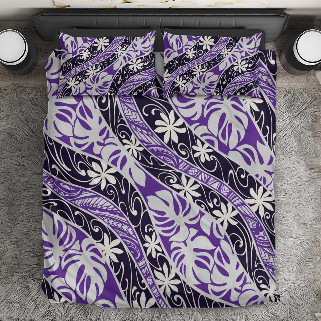 Vareau Tahiti Tiare Monstera Bedding Set Polynesian Pattern Curve Style LT01 Purple - Polynesian Pride