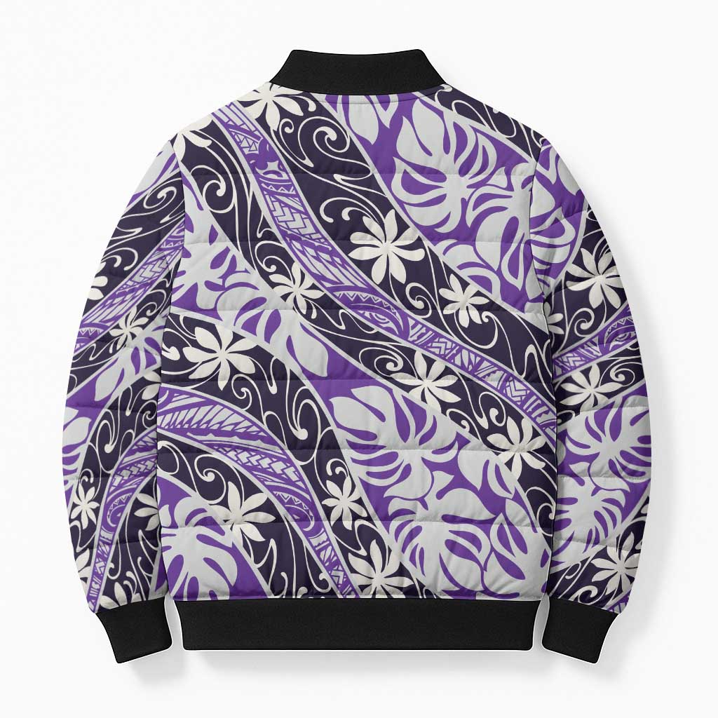 Vareau Tahiti Tiare Monstera Bomber Puffer Jacket Polynesian Pattern Curve Style LT01 - Polynesian Pride