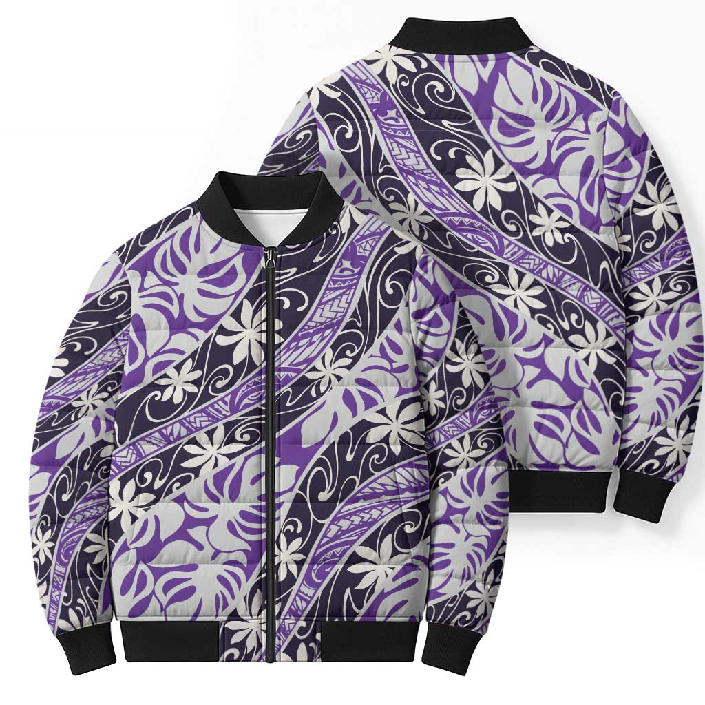 Vareau Tahiti Tiare Monstera Bomber Puffer Jacket Polynesian Pattern Curve Style LT01 - Polynesian Pride