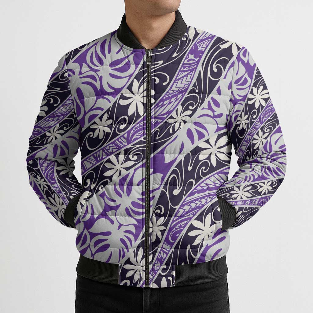 Vareau Tahiti Tiare Monstera Bomber Puffer Jacket Polynesian Pattern Curve Style LT01 - Polynesian Pride
