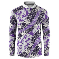 Vareau Tahiti Tiare Monstera Button Sweatshirt Polynesian Pattern Curve Style LT01 Purple - Polynesian Pride