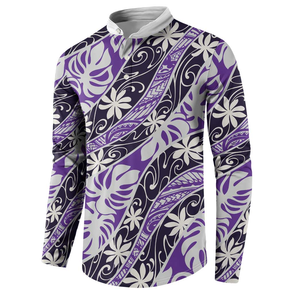 Vareau Tahiti Tiare Monstera Button Sweatshirt Polynesian Pattern Curve Style LT01 - Polynesian Pride