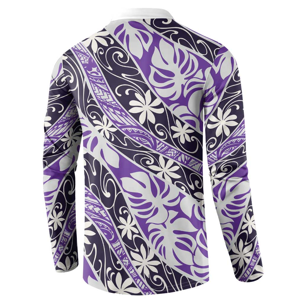 Vareau Tahiti Tiare Monstera Button Sweatshirt Polynesian Pattern Curve Style LT01 - Polynesian Pride