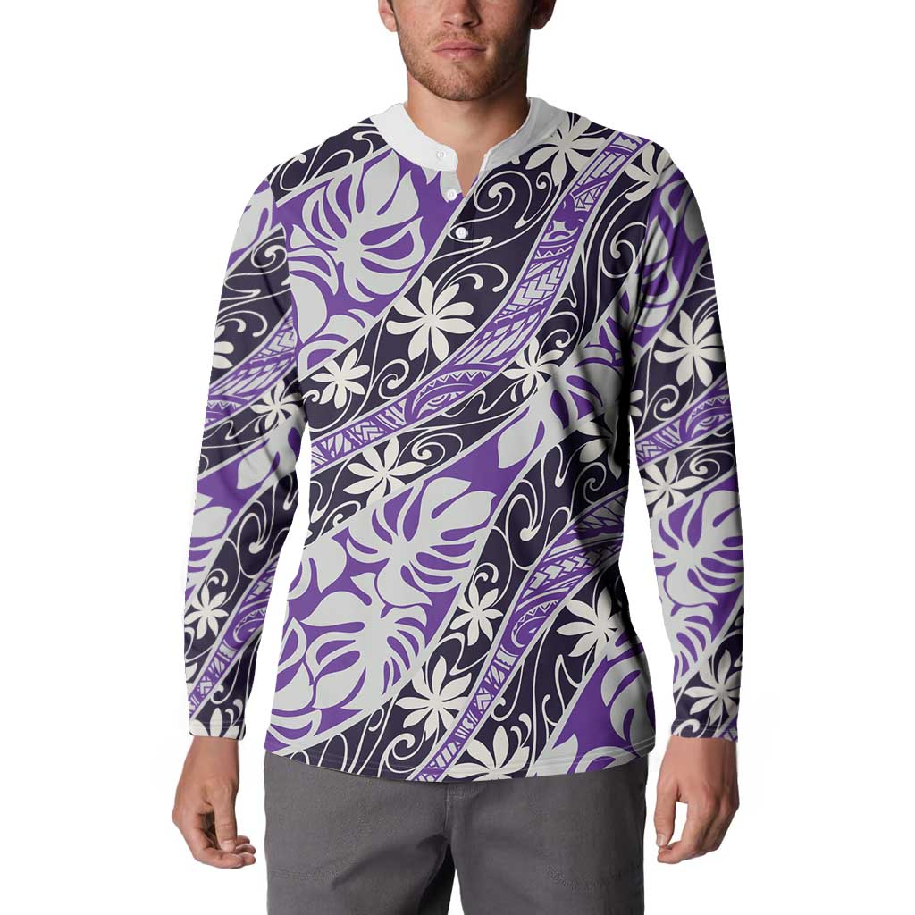 Vareau Tahiti Tiare Monstera Button Sweatshirt Polynesian Pattern Curve Style LT01 - Polynesian Pride