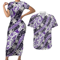 Vareau Tahiti Tiare Monstera Couples Matching Short Sleeve Bodycon Dress and Hawaiian Shirt Polynesian Pattern Curve Style - Polynesian Pride