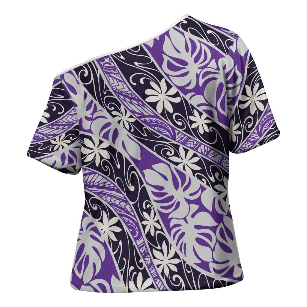 Vareau Tahiti Tiare Monstera Cross Shoulder Shirt Polynesian Pattern Curve Style LT01 - Polynesian Pride