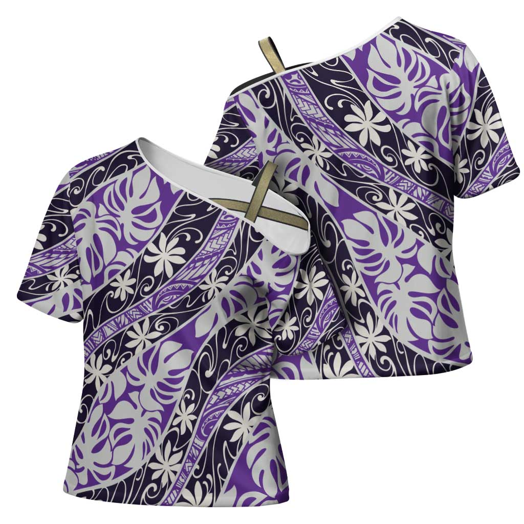 Vareau Tahiti Tiare Monstera Cross Shoulder Shirt Polynesian Pattern Curve Style LT01 - Polynesian Pride