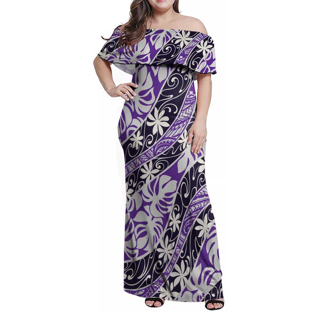 Vareau Tahiti Tiare Monstera Family Matching Off Shoulder Maxi Dress and Hawaiian Shirt Polynesian Pattern Curve Style - Polynesian Pride