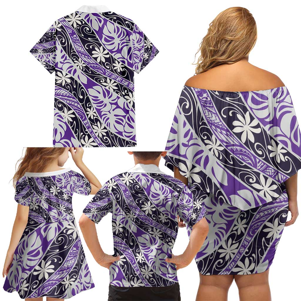 Vareau Tahiti Tiare Monstera Family Matching Off Shoulder Short Dress and Hawaiian Shirt Polynesian Pattern Curve Style - Polynesian Pride