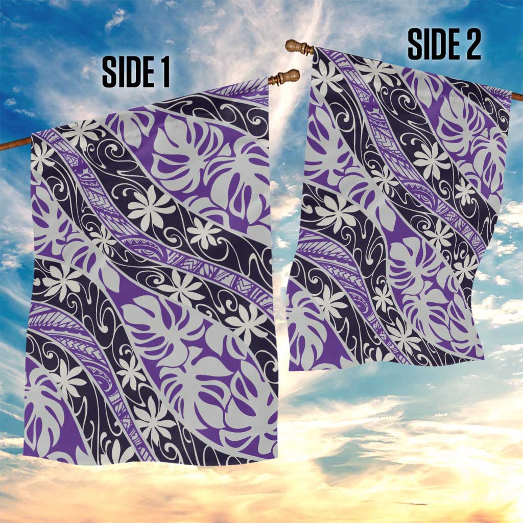 Vareau Tahiti Tiare Monstera Garden Flag Polynesian Pattern Curve Style - Polynesian Pride