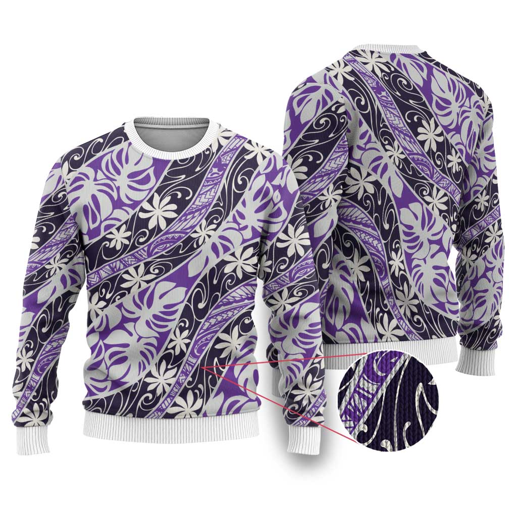 Vareau Tahiti Tiare Monstera Ugly Christmas Sweater Polynesian Pattern Curve Style - Polynesian Pride