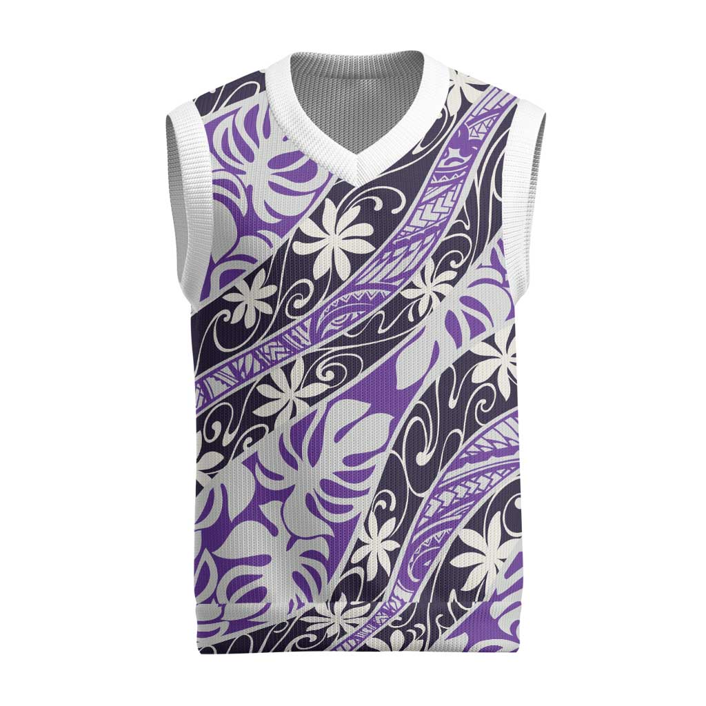Vareau Tahiti Tiare Monstera Christmas Knitted V-Neck Vest Polynesian Pattern Curve Style - Polynesian Pride