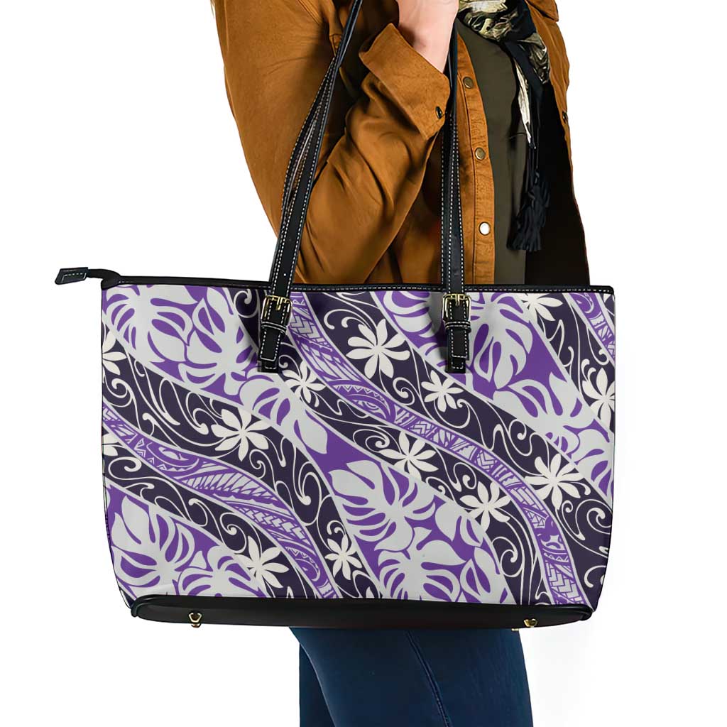 Vareau Tahiti Tiare Monstera Leather Tote Bag Polynesian Pattern Curve Style - Polynesian Pride