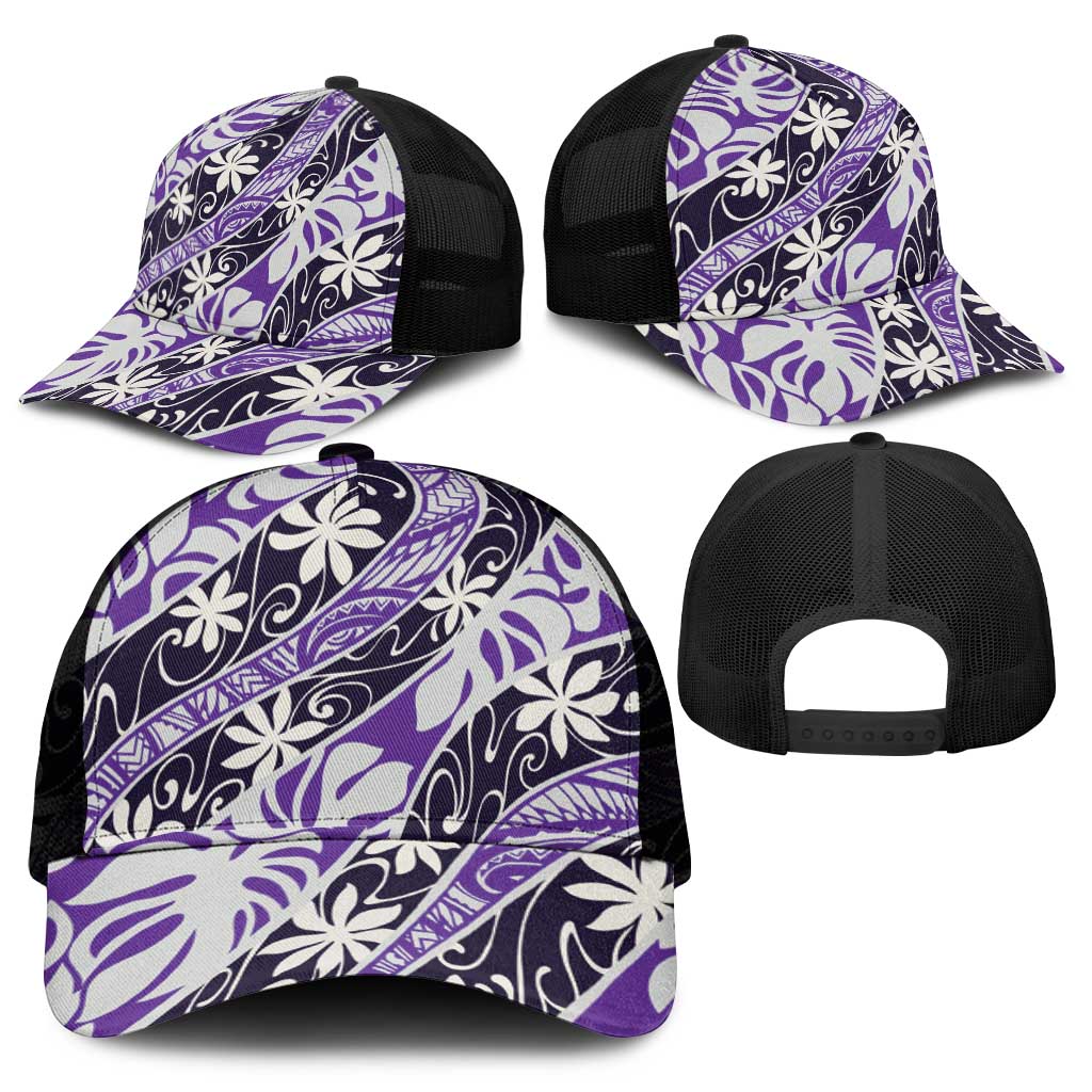 Vareau Tahiti Tiare Monstera Mesh Trucker Cap Polynesian Pattern Curve Style - Polynesian Pride