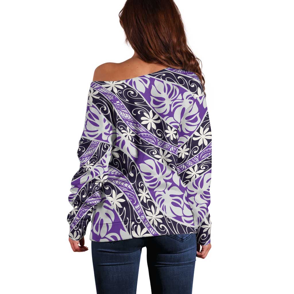 Vareau Tahiti Tiare Monstera Off Shoulder Sweater Polynesian Pattern Curve Style LT01 - Polynesian Pride