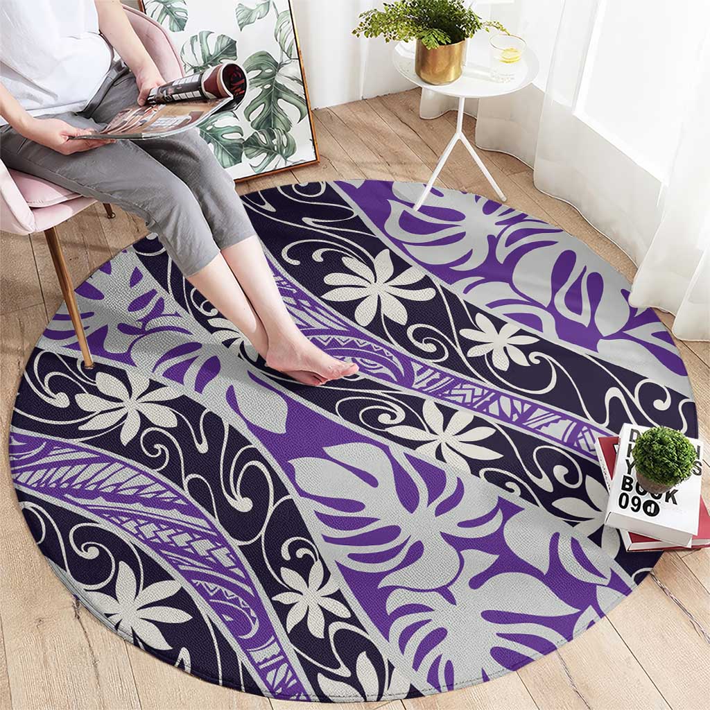 Vareau Tahiti Tiare Monstera Round Carpet Polynesian Pattern Curve Style LT01 - Polynesian Pride