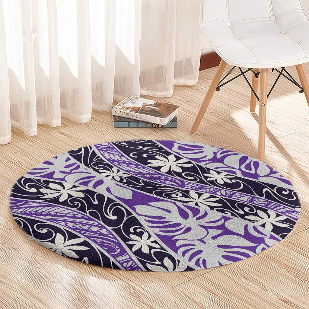 Vareau Tahiti Tiare Monstera Round Carpet Polynesian Pattern Curve Style LT01 - Polynesian Pride