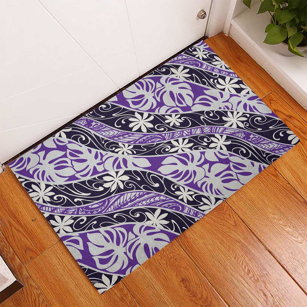 Vareau Tahiti Tiare Monstera Rubber Doormat Polynesian Pattern Curve Style LT01 - Polynesian Pride