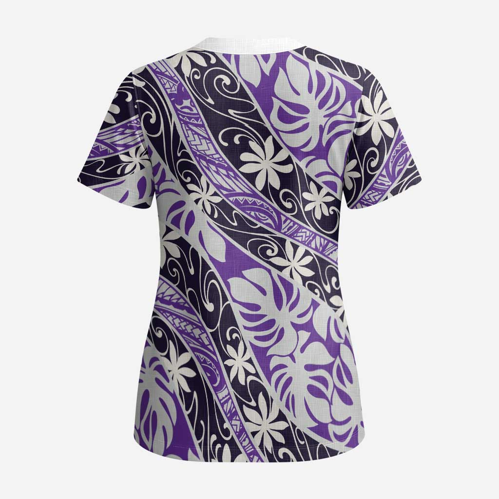 Vareau Tahiti Tiare Monstera Scrub Top Polynesian Pattern Curve Style LT01 - Polynesian Pride