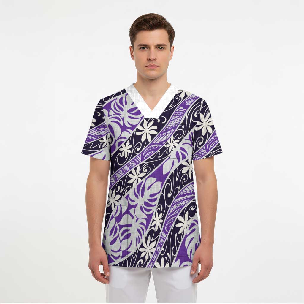 Vareau Tahiti Tiare Monstera Scrub Top Polynesian Pattern Curve Style LT01 - Polynesian Pride
