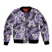 Vareau Tahiti Tiare Monstera Sleeve Zip Bomber Jacket Polynesian Pattern Curve Style LT01 Unisex Purple - Polynesian Pride
