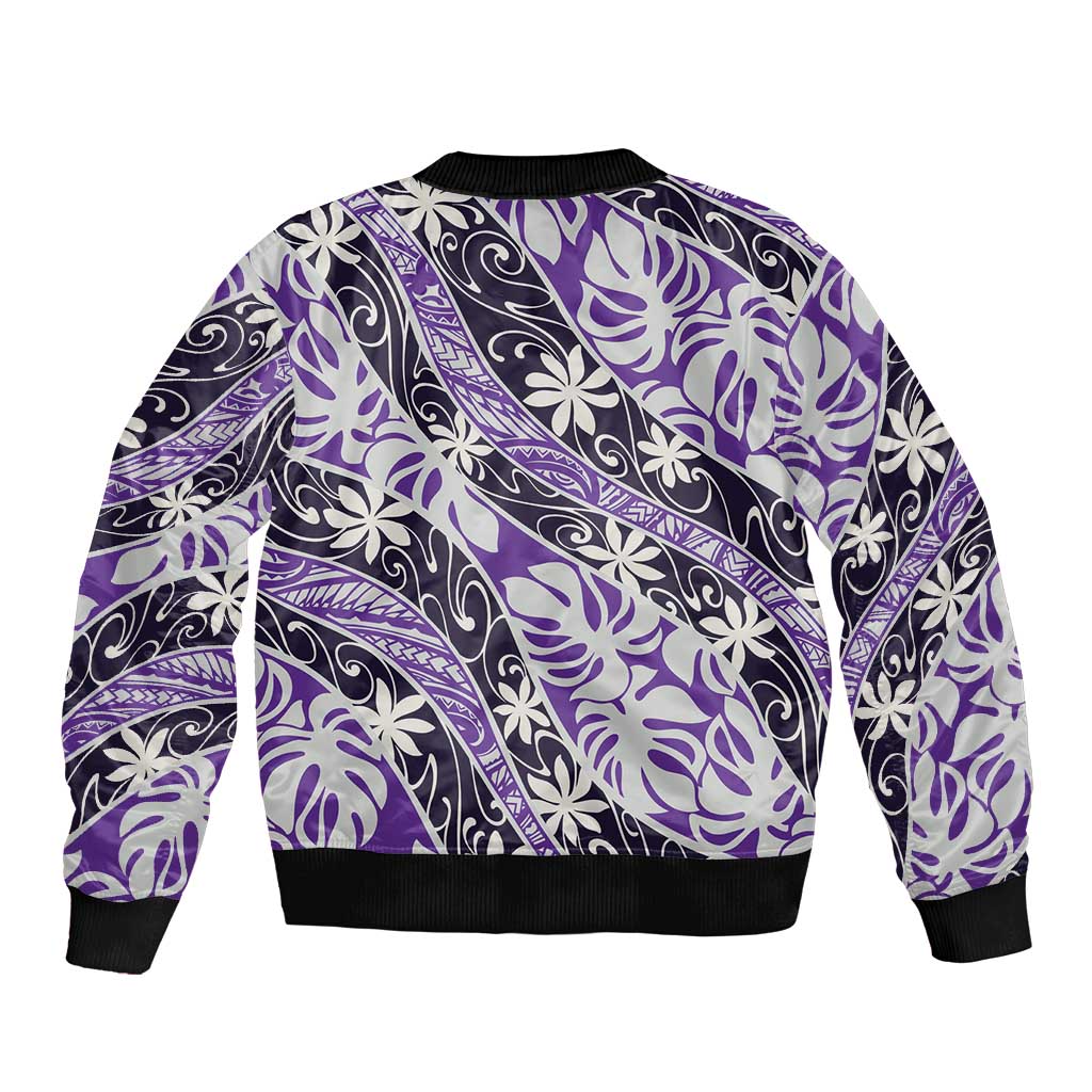 Vareau Tahiti Tiare Monstera Sleeve Zip Bomber Jacket Polynesian Pattern Curve Style LT01 - Polynesian Pride